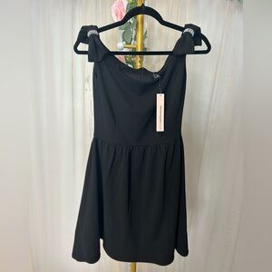 Aqua Elegant Black Bow Mini Dress